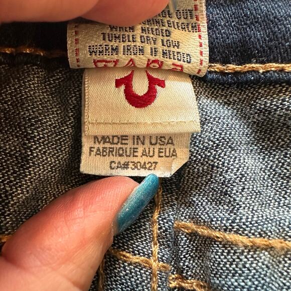 True Religion Tommy Vintage Y2K Low Rise Dark Wash Orange Stitched Bootcut Jean - Picture 15 of 16